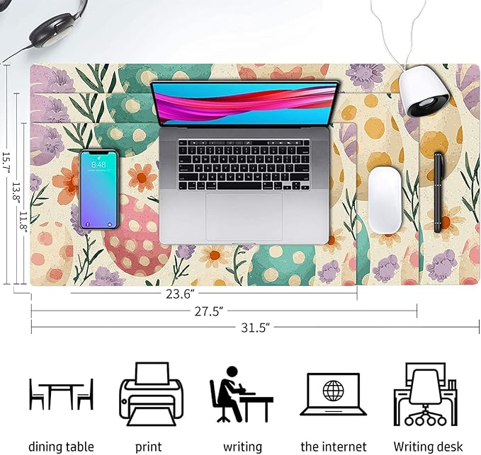 Easter Mouse Pad PU Leather Easter Egg Desk Mat Large Waterproof Gaming Pad Non-Slip Keyboard Mouse Pad Writing Pad for Gamer Office&Home