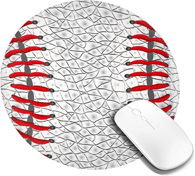 Baseball Round Mouse Pad Premium Textured Mouse Mat Washable Mousepads with Extended Stitched Edges Non Slip Rubber Base Small Mousepad 7.9 X 7.9 X 0.12 Inches