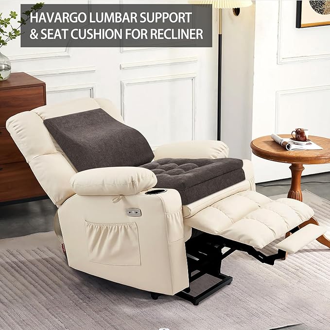 Recliner Cushions for Elderly with Lumbar Support, Patent Design 20x20x5 Inch Thick Chair Cushion Soft Tufted Dual Layer Booster Seat Cushions for Seniors Recliner Risers Taupe 1 Set