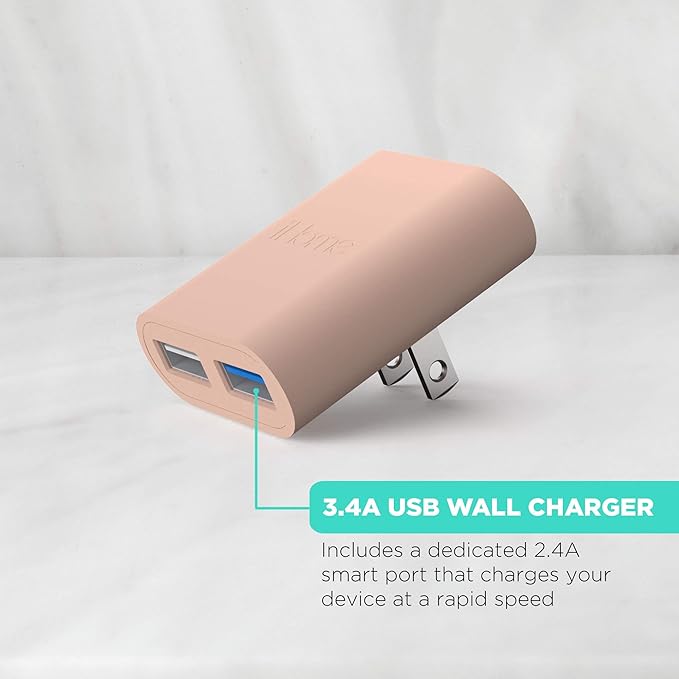 iHome 2-Port USB Wall Charger, AC Pro Multiport Plug Adapter, Phone Charging Block with Dual Ports for Home & Travel