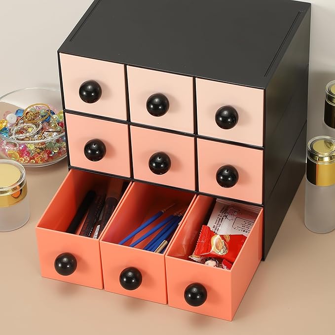 PATIKIL Small Stackable Storage Drawers, Stacking Drawers Mini Desk Bathroom Storage Organizer Cute with 3 Drawer Organizer Plastic for Desktop Office Pens Pencils Tape Charger, Pink