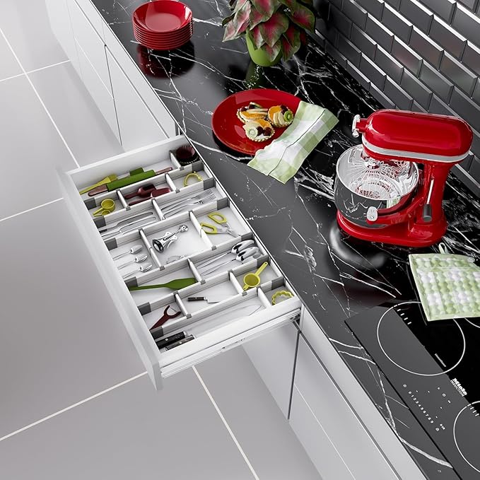Practical Comfort Aluminum Drawer Organizer for Kitchen Utensils Silverware Flatware 18 Dividers Set | MEDIUM | UPGRADED VERSION