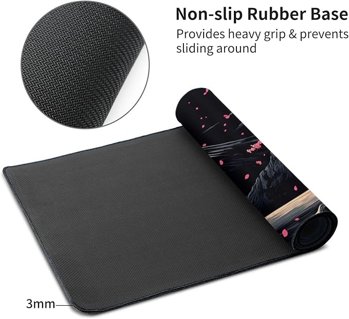 Extra XXXL Japanese Cherry Blossom Gaming Mouse Pad, Watercolor Mouse Pads Keyboard Mat, Stitched Edges Mousepad, Non-Slip Rubber Base Desk Mat for Office & Home (48x24 Inch)
