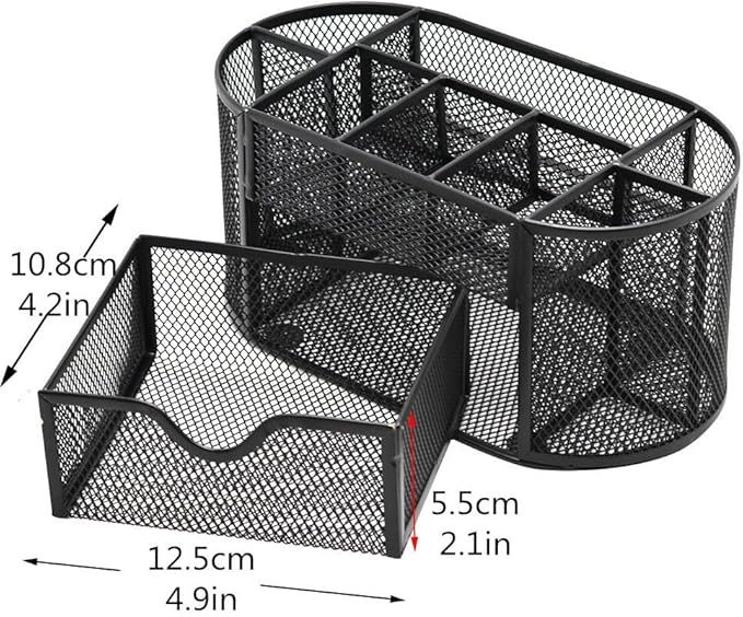 Wire Mesh Desk Organizer, Black Pen Holder and Desk Organizer with Compartments, Desk Drawer Organizers and Accessories for Office School Home Supplies Teacher Students
