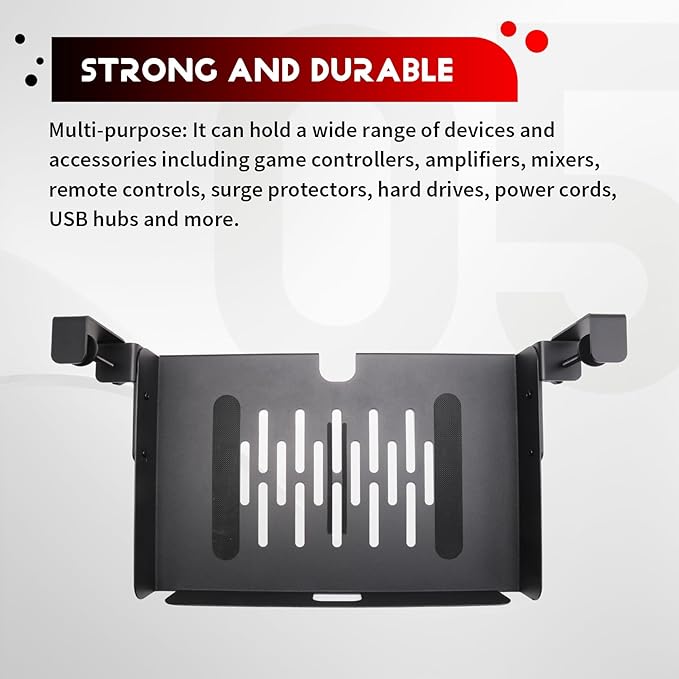 Metal Storage Tray No Drill Under Desk Laptop Mount with Cable Management Multipurpose Household Hanging Organizer