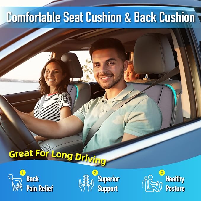 Lofty Aim Car Seat Cushion with Back Support Pillow, Comfy Lumbar Support & Seat Cushion, Memory Foam Driving Pillow for Back-Sciatica Pain Relief, Auto Pad Suitable for Car, Truck, SUV - Dark Grey
