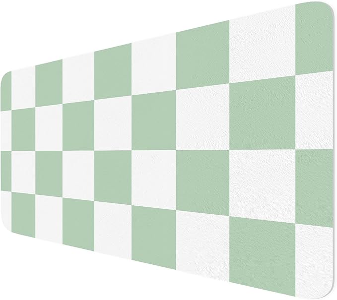 Large Checkered Desk Mat 35.4" x 15.7", PU Leather Mouse Pad Protector, Deskmat for Desk, Non-Slip Green Desk Mat, Waterproof Writing Pad for Office and Home (35.4in*15.7in, Green Plaid)