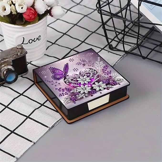 Butterfly Diamond Painting Kit Note Box,Memo Paper Storage Box Diamond Art,Sticky Note Holder Diamond Art,Diamond Painting Memo Pad For Office Desk. (butterfly2)