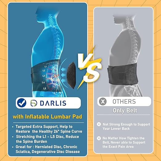 DARLIS Back Brace Support Belt with Inflatable Lumbar Pad - Extra Support for Lower Back Pain, Herniated Disc, Sciatica, Scoliosis, Adjustable Support Straps Lumbar Support Belt for Men Women 2XL/3XL