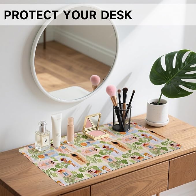 AUPET Leather Large Mouse Pad Desk Blotters – 35 x 17in Cute Desk Mat with PU Surface, Non-Slip Desk Pad Protector,Waterproof Desk Writing Pad for Office Home (Beach Sunbathing)