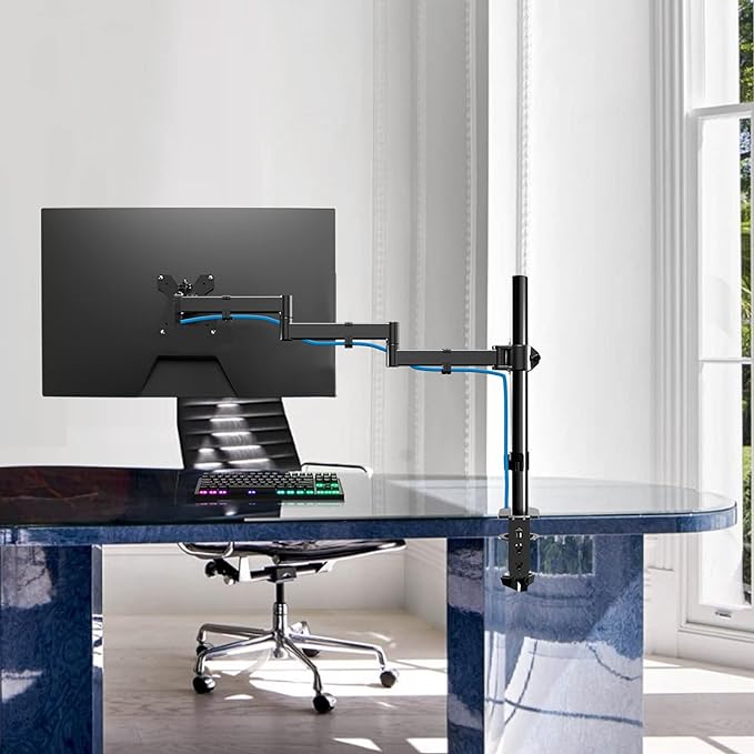 Single Long Monitor Stand, 13 to 32 inch Computer Monitor Desk Mount, Extra Long Adjustable Computer Arm, VESA Stand for 1 Screen, Max VESA 100x100, MD9431