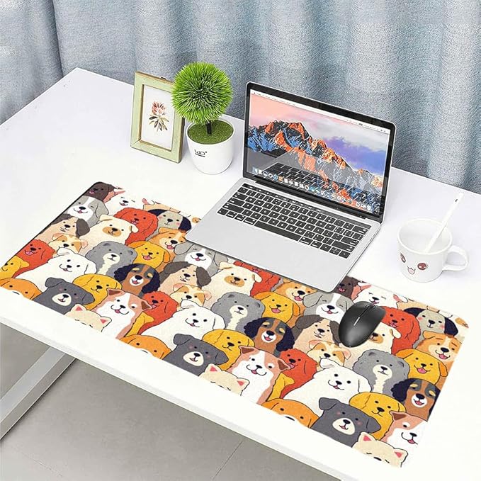 Positively Adorable Dog Desk Mat - 27.56 * 13.78in Desk Pad, Large Non-Slip PU Leather Pad for Aesthetic Home Office & Gaming,A Gift for Dog Lovers