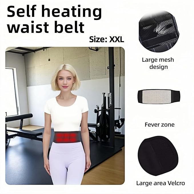 Self heating lumbar support strap suitable for both men and women - adjustable back support with thermal therapy, used to relieve lumbar discomfort, posture support (XL)