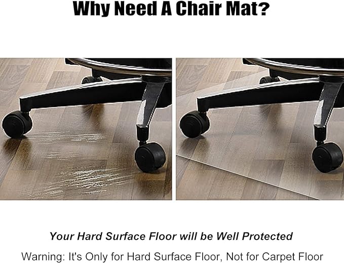 Azadx Office Chair Mat for Hard Floors 36" X 55", Clear PVC Chair Mat for Hardwood Floor, Durable Plastic Floor Protector Mat for Home and Office use (36" X 55" Rectangle)