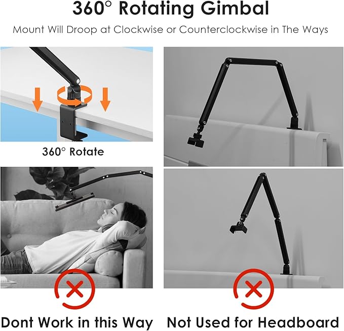for ipad Tablet Stand Holder for Desk,Portable Monitor Stand Holder 15.6'' Max,for ipad Tablet Mount Arm with Upgraded Screws/360°Rotate Base,Fits for Kindle,Tabs 12.9'' Max(Not Over 2.65lb)