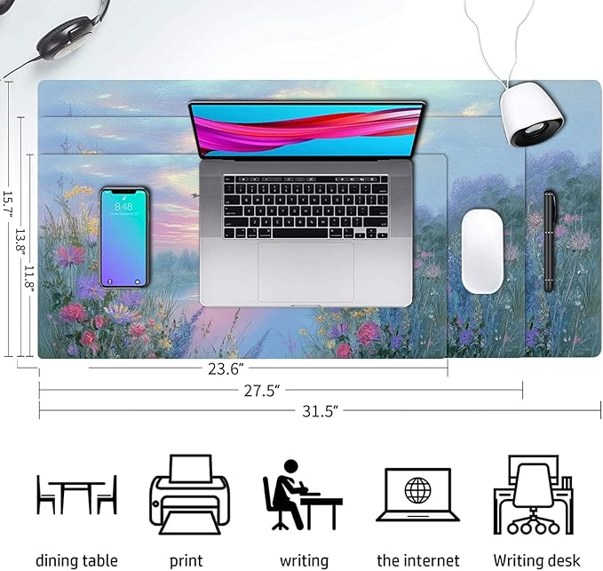 Desk Mat Large Mouse Pad, Non-Slip PU Leather Gaming Mousepad Keyboard Mouse Mats Desk Pads 27.5"x13.8" for Work Office Decor Gifts Watercolor Purple