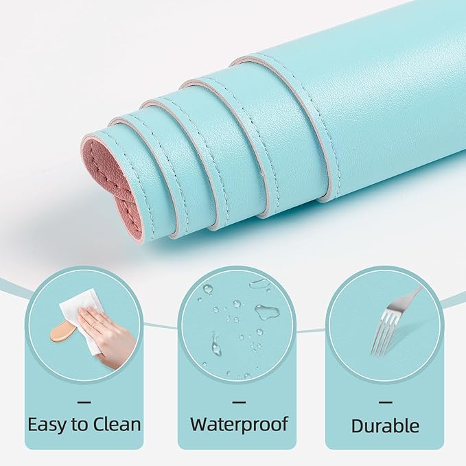 Makeup Mat for Vanity to Protect Desk Top 23.6 x 11.8in, Dual-Sided Makeup Mat, Easy to Clean Desk Pad - Waterproof and Oilproof Vanity Accessories (Blue and Pink)