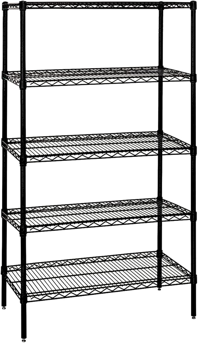 Quantum Storage Systems WR63-2454BK-5 Wire Shelving Starter Kit, 24" W x 24" D x 63" H, 600 lbs Capacity, Carbon Steel, Epoxy Coated, Black, NSF