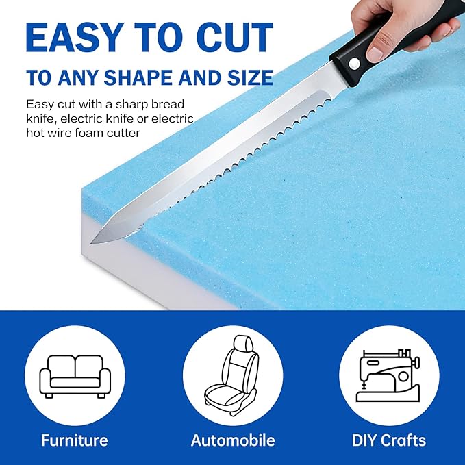 High Density Upholstery Foam Cushion - 3" Thick x 24" x 72", Gel Memory Foam Support Padding for Seat Cushion Replacement, DIY Projects, Sofa Mattress Support