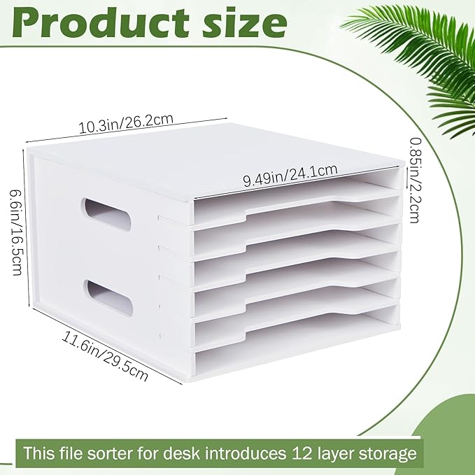 Juexica 6 Tier 8.5" x 11" Scrapbook Paper Organizer, White Cardstock File Organizer with Adjustable Shelves, Stackable Paper Trays, Desktop Storage Rack Document Holder for Desk Home Office