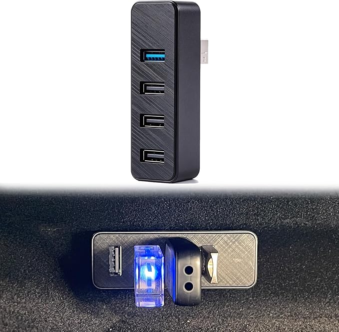 Glove Box USB Hub for Model Y Juniper2025-2026, Model 3 Highland2024-2026, Cybertruck, 4-in-1 USB 3.0 High-Speed Data Transfer & Charging for Dashcam, Sentry Mode, SSD, Game Controllers, Music
