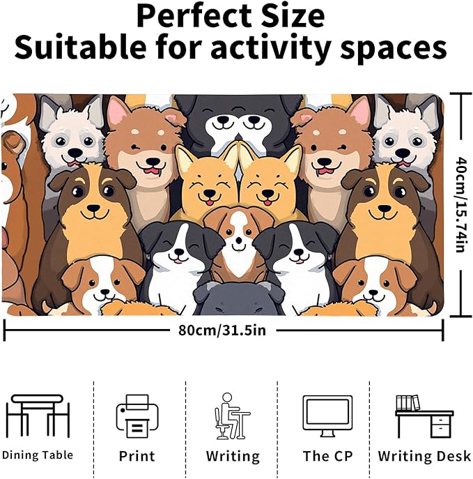 Positively Adorable Dog Desk Mat - （31.5 * 15.75in） Desk Pad, Large Non-Slip PU Leather Pad for Aesthetic Home Office & Gaming,A Gift for Dog Lovers