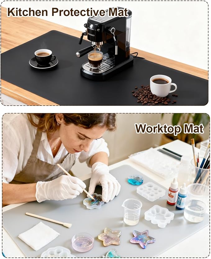 Art and Craft Silicone Mat, 24” x 16” x 2MM Large Crafting Sheet for Resin, Jewelry Casting, Painting, DIY Projects, Heat Resistant Nonstick Workstation Protector and Placemat,2PCS