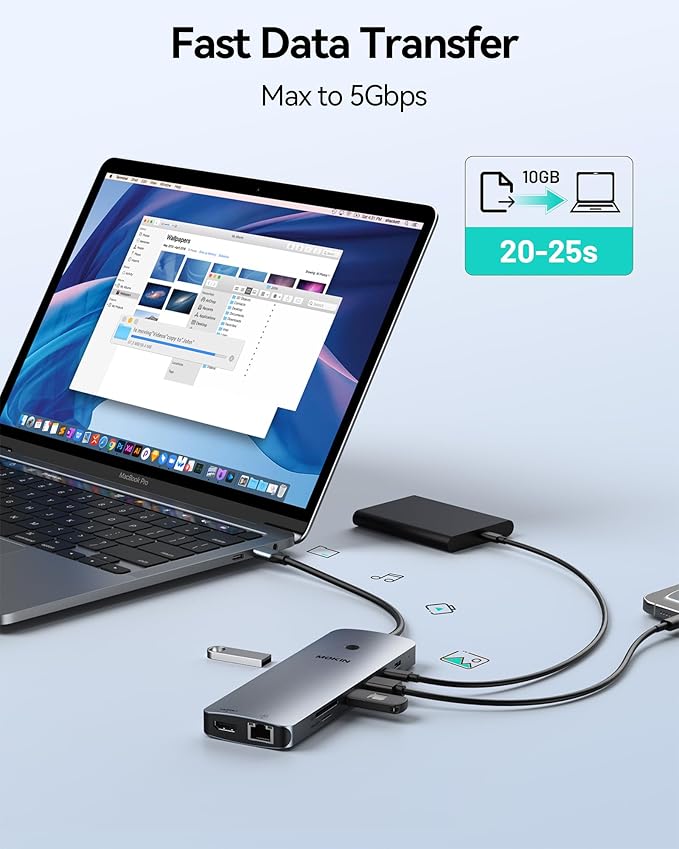Laptop Docking Station 3 Monitors, USB C Hub with 2 HDMI 2DP, RJ45 Ethernet, 5 Gbps USB C/A, 100W PD SD/microSD for Dell/HP/Lenovo - MOKiN