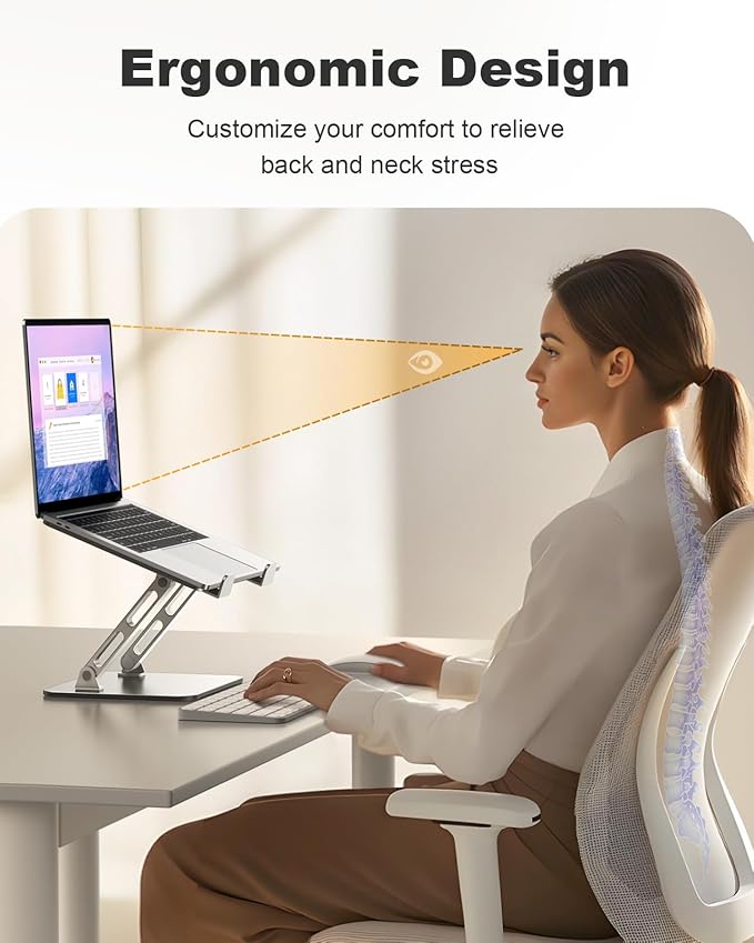 RIWUCT Laptop Stand for Desk Adjustable Height, Ergonomic Laptop Riser Holder with Dual-bar Support, Portable Computer Notebook Stand for MacBook Air Pro, Dell XPS, HP (10-16"), Gifts for Men/Dad