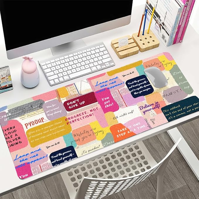 Motivational Desk Mat for Women, Waterproof PU Leather Desk Pad with Non-Slip Base, Uplifting Gift Inspiring Office Keyboard Mat for Gaming & Home Work（31.5 * 15.75in）
