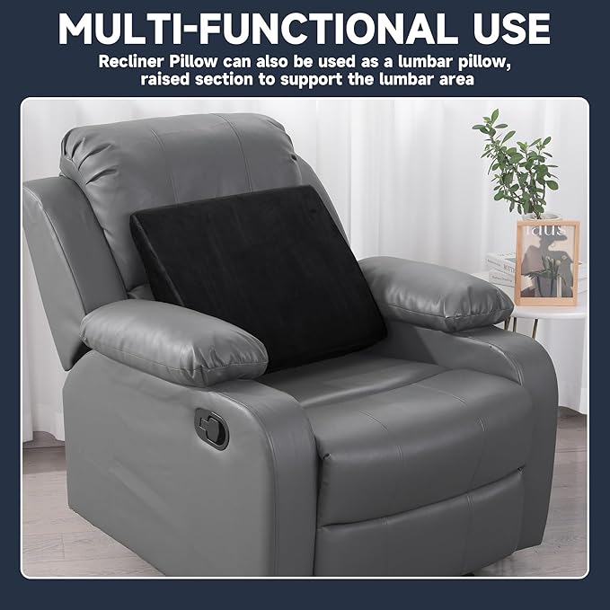 MABOZOO Wedge Recliner Leg Pillow, Foam Extra Large Foot Rest Cushion with Adjustable Straps, Recliner Footrest Extender Leg Elevation Pillow Wedge Pillow for Recliner, Bed, Sofa, Couch (Black)