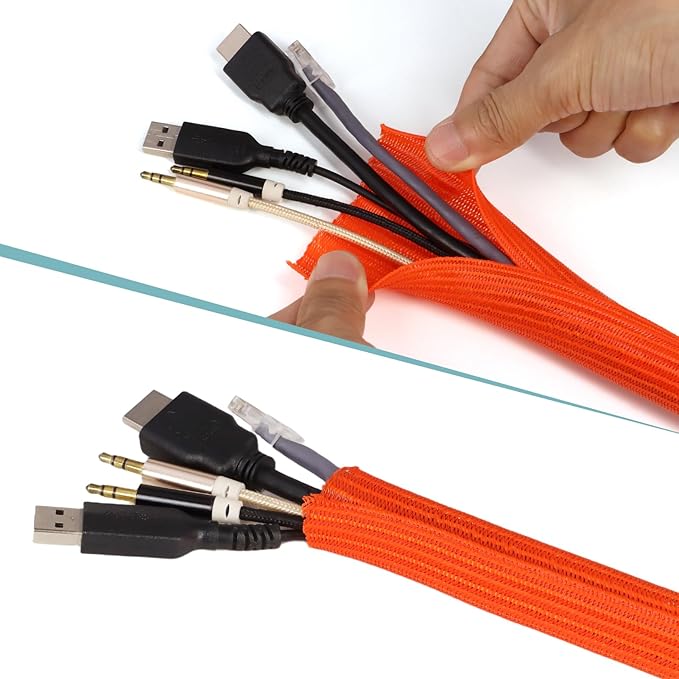 10ft PET Braided Cable Sleeve 1 inch(25mm) Wire Protector Cable wrap Wire Covers for Cords Cable Sleeves Cord Management Cable Management Sleeve(Orange)