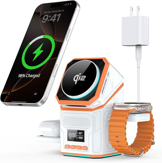 3 in 1 Charging Station for Apple, Qi2 Certified Touch Rotating Design Wireless Charging Station, Magnetic Fast Wireless Charger Station for iPhone 17 16 15 14 13 12 Series, Apple Watch, AirPods