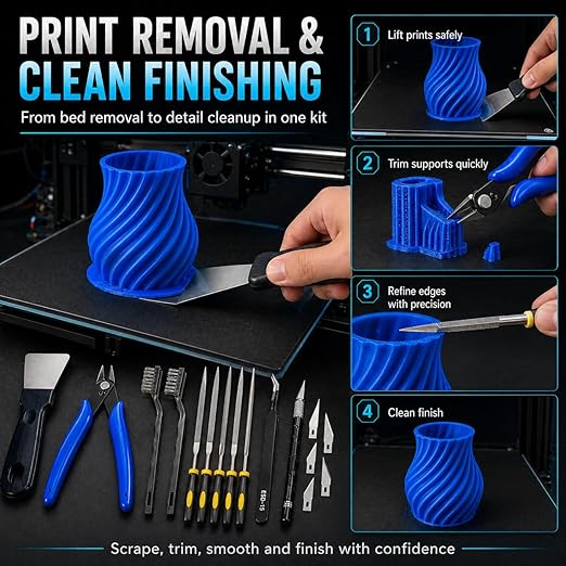 3D Printer Tool Kit Accessories - 58 Pcs Solve 99% Print Failures Clean Maint - with Scraper Brush Pliers Needles Cutter Pouch - for Unclog Nozzle Support Removal Model Finish - for All FDM Printers