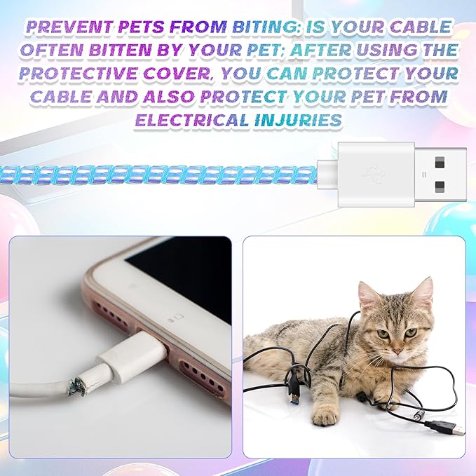 Frienda 10 Pcs Cord Protectors from Pets No Chew Spiral Cable Protector 43.3'' Phone Charger Cover Data Cable Protective Sleeve Chew Proof USB Wire Cover Stylish for Cat Dog Rabbit (Flash Color)