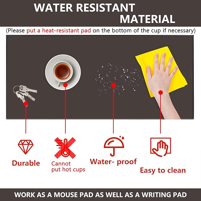 AKOZLIN 35.4"x 18.9" Soft PU Leather Surface Office Desk Mouse Mat Anti-Push Pad with Full Grip Fixation Lip Table Blotter Edge-Locked Protector
