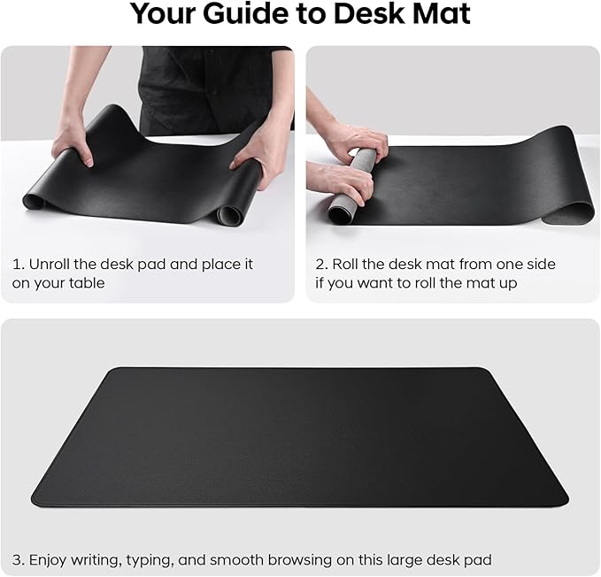 Leather Desk Pad Protector, Office Desk Mat, Large Mouse Pad, Non-Slip PU Leather Desk Blotter, Waterproof Computer Desk Writing Pad for Office and Home (Black, 31.5" x 15.7")