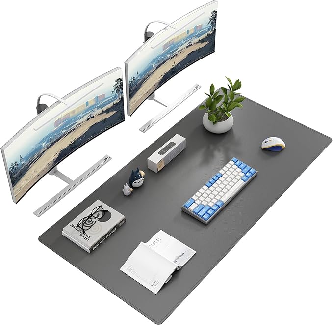 DAWNTREES Desk Mat for Desktop,PU Leather Desk Pad Protector,Non Slip, Large Mouse Pad and Keyboard Mat, Waterproof Writing Pad for Office and Home (Dark Gray,47.2''x23.6'')