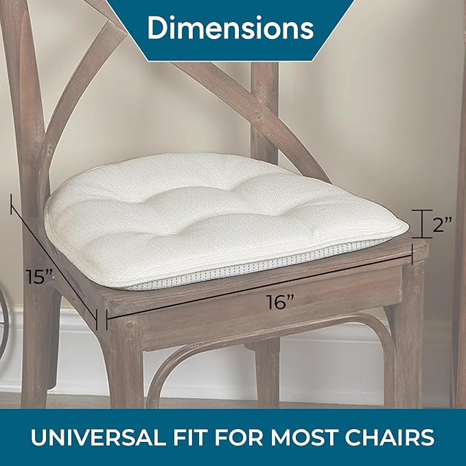 Non-Slip Chair Cushions, Assembled in USA, U-Shaped Skid-Proof Seat Pads for Dining Room, Kitchen, Office, 15"x16"