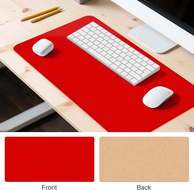 Leather Mouse Pad with Stitched Edge, Waterproof Gaming Mouse Mat for Computers, Laptop, Office & Home (red, 33"*13")