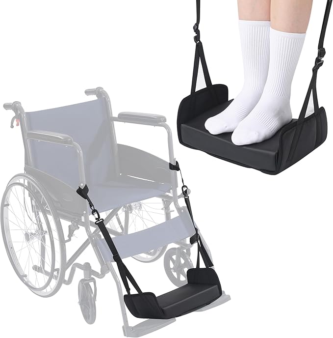 MABOZOO Wheelchair Foot Rest Hammock with Thick Memory Foam Pad, 3-in-1 Detachable Foot Sling & Cushion for Leg Rest Replacement, Wheelchair Accessories (Black)