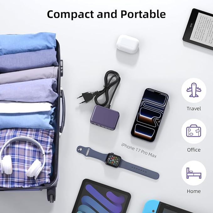 6 in 1 USB Charger, Charging Station for Multiple Devices, 100W Fast Charging Blocks with Type C Ports, USB Charging Hub Organizer Multiport Power Strip for iPhone, Ipad, Kindle, Travel Accessories