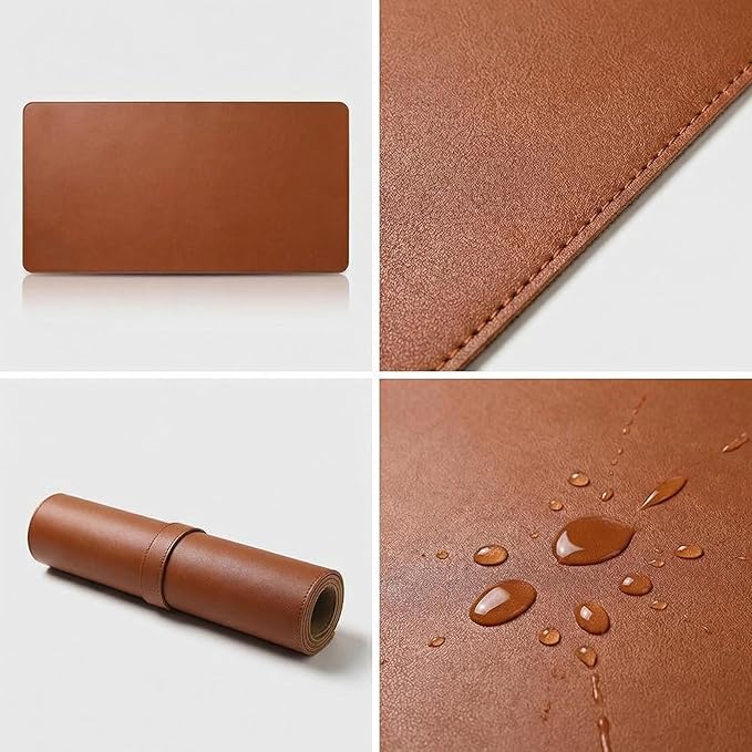 Desk Pad, 9.85'' x 23.64'' PU Leather Non-Slip Desk Mat Mouse Pad for Desktop, Waterproof Laptop Computer Writing Mat for Office, Home, Work, Brown