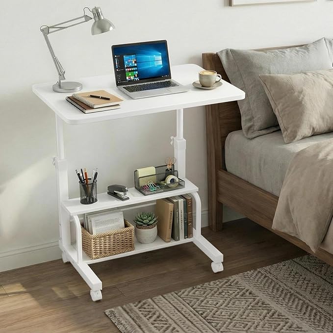 WINAZ Small Portable Laptop Rolling Desk - 32" Mobile Kids Desk with Wheels for Small Spaces, White，31.5"