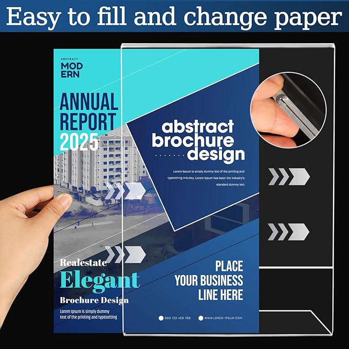 6 Pack 8.5x11 Inch Acrylic Sign Holder Clear Plastic Table Paper Display Stand L-Shape Vertical Menu Holder Stand Picture Photo Flyer Display Stand for Desktop Flyers, Documents, Office, Restaurants