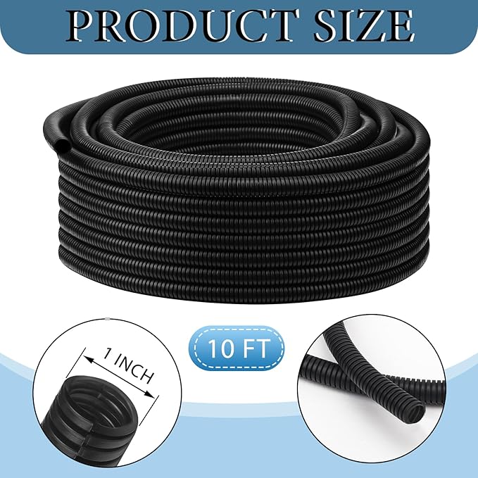 Kanayu Split Wire Loom Tubing Flame Retardant Wire Covering High Temperature Cable Sleeves Split Protector Cable Conduit for Industrial Electrical Automotive Marine(1''-10 ft,Black)