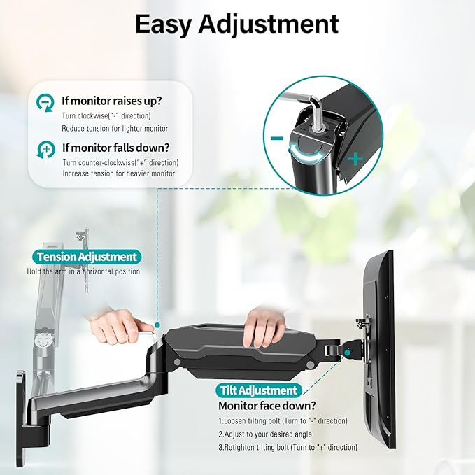 MOUNT PRO Dual Monitor Wall Mount for 13 to 32 Inch Screens, Wall Monitor Arm for 2 Monitors, Each Holds Up to 19.8lbs, Full Motion Wall Monitor Mount with VESA 75x75/100x100, Home Office Setup
