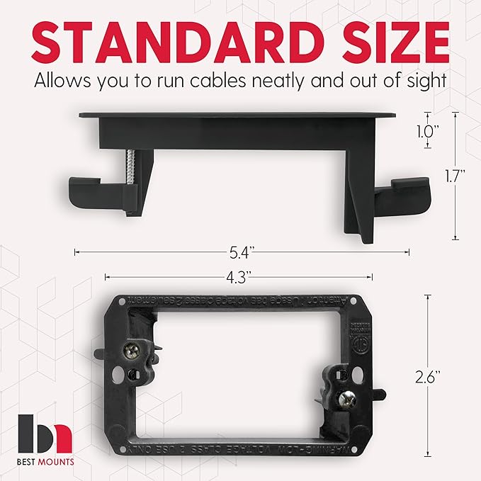 1 Pack Wall Plate Cable Pass Through with Bracket - In Wall Cable Management Kit - Recessed Cable Wall Plate Pair with Single Gang Low Voltage Mounting Bracket - Decorator Cover for Low Voltage Cables