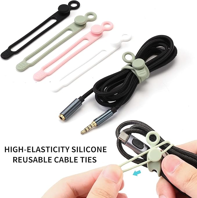 Set of 30 Silicone Cable Straps Organizer, Wire Management Ties for Bundling Phone Charger Cables, Earphones, Computer Cords, Organize Home Office (MultiColor30)