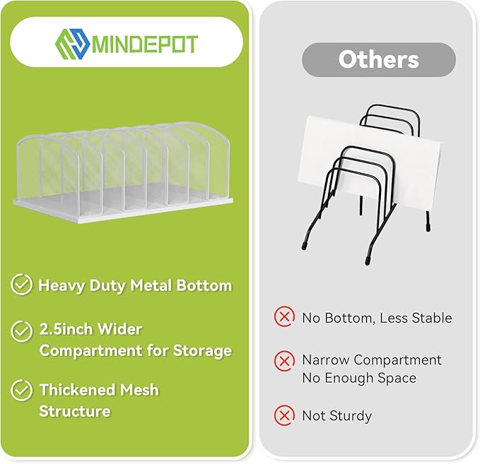 MINDEPOT Desk File Organizer Vertical 7 Sections Mesh File Sorter Paper Storage Organizer for Desk, Office Organization File Holder Rack, White